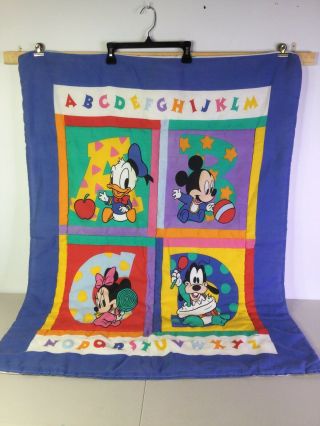 Vtg Dundee Disney Baby Blanket Mickey Minnie Mouse Donald Goofy Abc Comforter