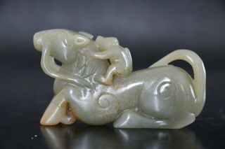 Chinese Antique Qing Hand Carved 100 Hetian Jade Horse Monkey Figurine Statues