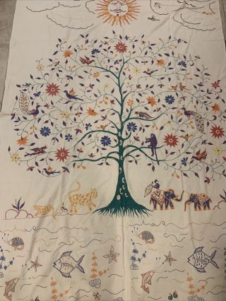 Vintage Table Cloth Throw Coverlet Ukrainian Hand Embroidered Tree Of Life Rare