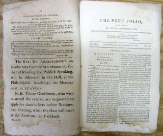 1807 Philadelphia Newspaper The Port Folio W Rare Advertising Wrappers