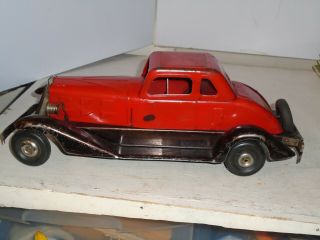 Vintage Pressed Steel Hoge Fire Chief Windup Car with Lights (VF) 1930 ' s 2