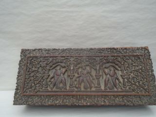Fine Detailed Indian Antique Carved Wooden Box With Deity Figures Take A Look