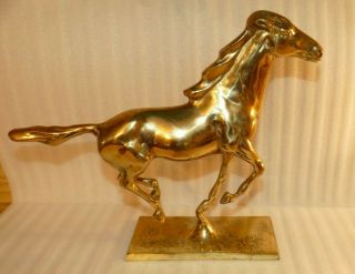 Vintage Horse Brass Sculpture Statue Galloping Running Large 11 X 12.  5 "