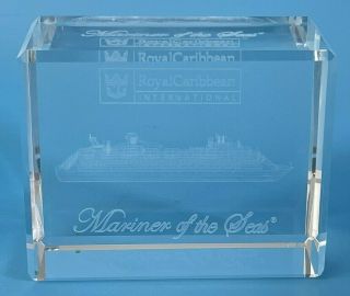Royal Caribbean Mariner Of The Seas Crystal 3d Paperweight W/ Box Souvenir Glass