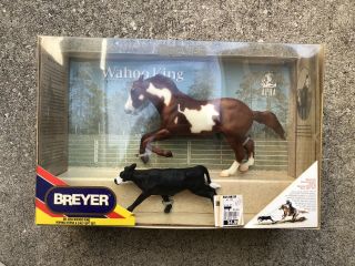 Nib Classic Breyer 3354 Wahoo King Legendary Roping Horse Calf Set Pinto