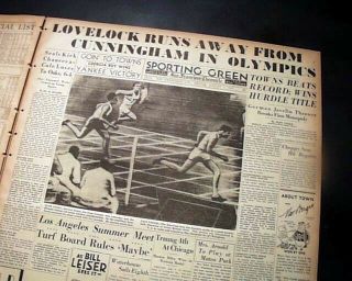 Jack Lovelock Zealand 1500m Gold Medal Berlin Olympics Win 1936 Newspaper