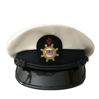 Vintage Us Power Squadron Usps Uniform Boating Cap Hat Size 7 - 1/4 White