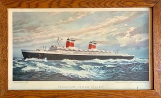 Oak - Framed Thomas Skinner Print Of Ss United States - Printed By Maritime Museum