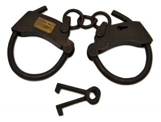 Old West Iron Adj Sheriff Hand Cuffs Restraints W/working Key Tombstone Arizona