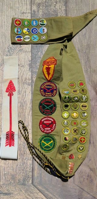 Vintage Indiana Boy Scouts Patches Merit Badge Sash Eagle & Wool Patches Arrow