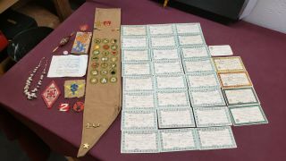 Boy Scout 1930s Eagle Sash With Cards,  Diary,  Patches - Camp Ta - La - Hi Wichita Kansas