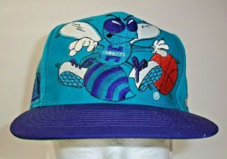 Vintage 90s Charlotte Hornets Logo Athletic Snapback Hat Cap Nba Turquoise
