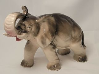 Vintage Hand Painted Ceramic Elephant Figurine 3 Leaf Clover Mark Japan 6 " Long