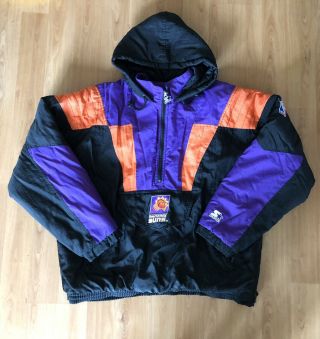 Vintage 90s Starter Phoenix Suns Half Zip Parka Jacket Size Xl Nba Puffer