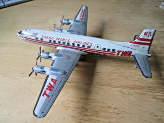 1950s Yonezawa Twa Dc - 7c Seven Seas Mainliner Tin Friction Toy Airplane N7020c