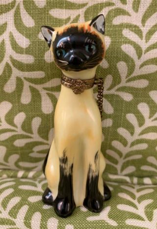 Limoges Siamese Cat Trinket Box France Hand - Painted France