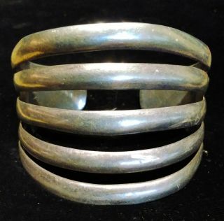 Vintage 1940s " Bell Sterling " Silver (trading Company) 5 Band Cage Cuff Reg $250