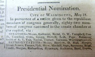 1812 Newspaper Democratic - Republican Party Nominates James Madison 4us President