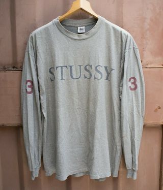 Vintage Stussy 1993 Number 3 Spell Out Longsleeve Graphic Tee Rare Made In Usa