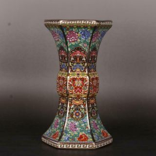 Chinese Colour Enamel Porcelain Gilded Edge Flowers Design Bottle Vase 9.  7 Inch