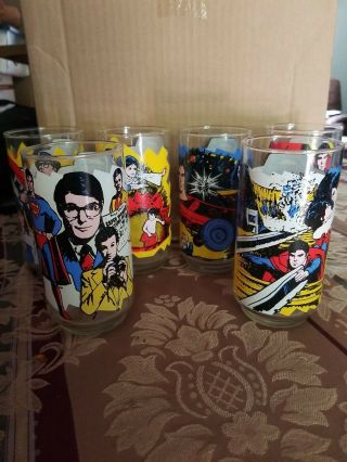 Complete Set Vintage 1978 Pepsi Superman The Movie 6 Drinking Glasses Dc Comics