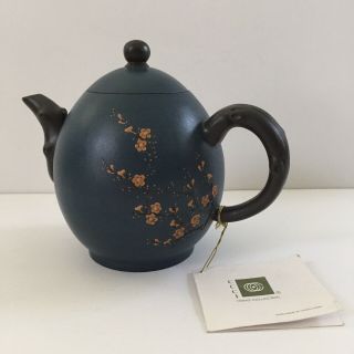Asian Oriental Chinese Yixing Blue Clay Teapot Cherry Plum Blossom