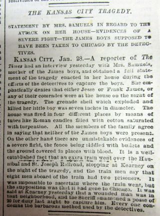 1875 Newspaper Pinkerton Detectives Raid Jesse James Farm & Kill Younger Brother