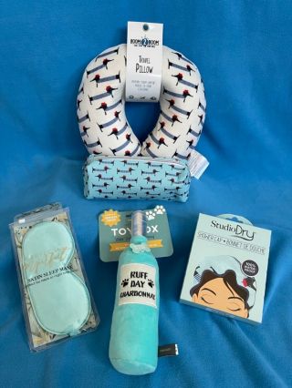 Blue Doxie Themed Luxury Package Neck Pillow,  Shower Cap,  Case & More For Mwdr