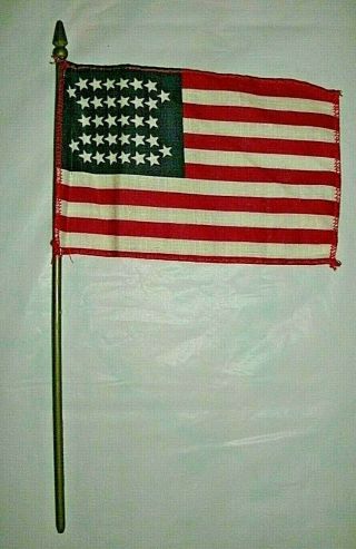 Vintage Us Flag 34 Star Cotton Hand Held Parade 5 5/8 " X 3 3/4 "