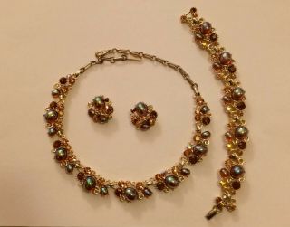 Vintage Lisner Aurora Borealis Necklace Bracelet And Earring Set