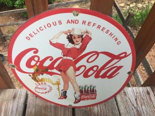 Vintage Coca Cola Heavy Porcelain Sign 12” Soda Cola Sign Coca Cola
