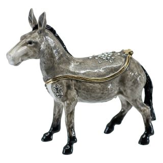 Bejeweled Enameled Pewter Donkey Trinket Jewel Box With Crystals 4 " Long