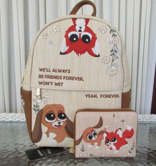Disney Loungefly Tod & Copper Mini Backpack & Wallet The Fox & The Hound Nwt