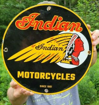 Old Vintage Indian Motorcycles Service Porcelain Gas Station Dealer Sign Bike