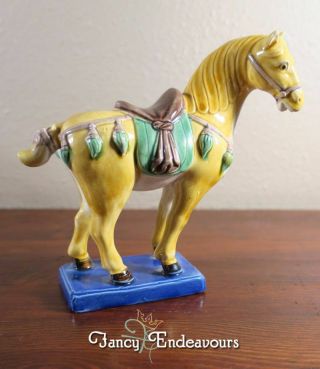 Vintage Chinese Porcelain Tang Horse Figurine With Sancai Type Glaze