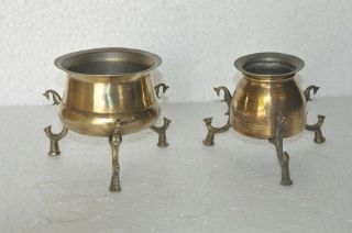 2 Pc Old Brass Handcrafted Unique Shape Water Pot With Legs