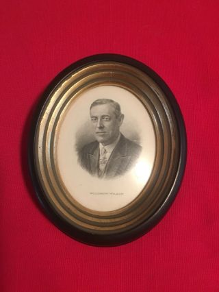 Rare Vintage Woodrow Wilson President Of The United States Wooden Framed Photo