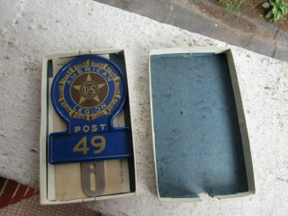 Vintage American Legion License Plate Topper Post 49 Box Instructions Reflector