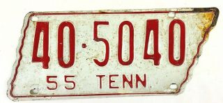 Tennessee 1955 License Plate Rare Tn Vintage Tag State Shaped Man Cave County 40