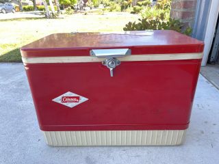 1960’s Vintage Red/white Coleman Diamond Metal Ice Chest Cooler - Great Shape