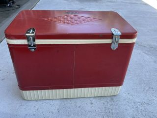1960’s Vintage Red/white Coleman Diamond Metal Ice Chest Cooler - Great shape 3