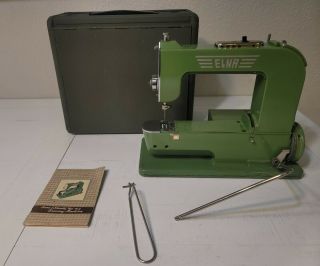 Vintage Elna Grass Hopper 500970 Portable Sewing Machine Green W/case -
