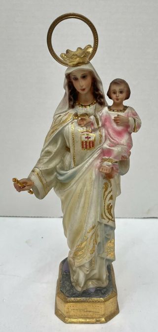 Vintage Spain Virgen De La Merced Statue Virgin Of Mercy Statue 10 " Glass Eyes
