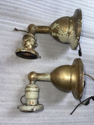 2 Vintage Wall Sconce Light Fixture Brass With Pull Chain