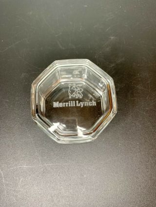 Merrill Lynch Glass Box Trinket Jar With Lid White Bull Logo Octagon