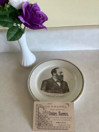 Lafayette Indiana In 1800’s Plate Of President Garfield W Main St.  Ad On Back