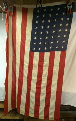 Old Vtg Us American Flag 48 Star Sewn On With Stitched Stripes