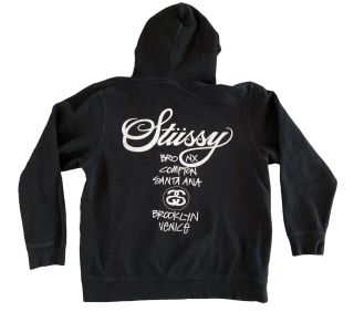 Vintage Stussy Hoodie Medium Black Pullover Sweatshirt Made Usa Logo Double Side