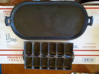 Vintage Cast Iron French Mini Loaf Pan And Large Cast Iron Griddle