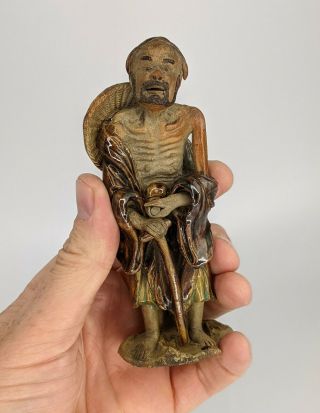 Chinese Antique Shiwan Figure Of Li Tieguai Or Emaciated Lohan C19th Fine Qing